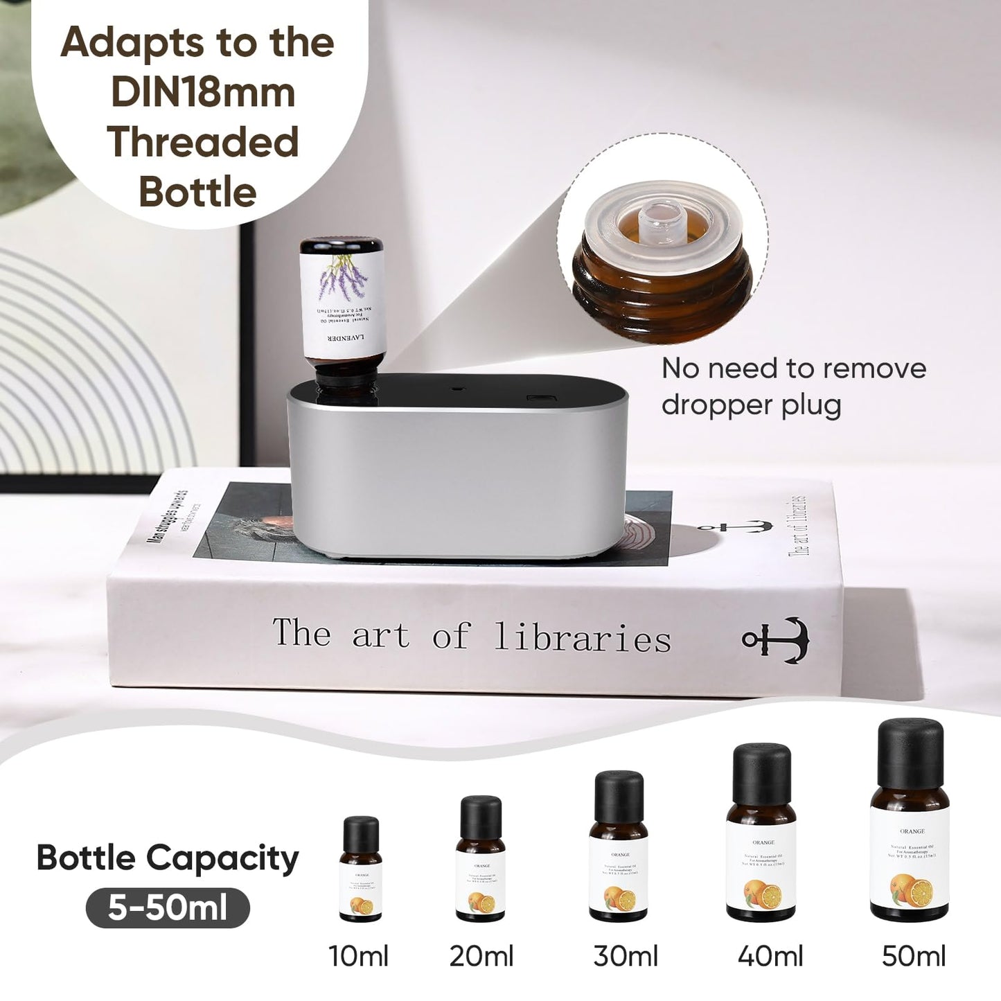 Waterless Diffuser for Essential Oil, Battery Operated Scent Air Aromatherapy Diffuser, Mini Aroma Diffusers with 3 Intermittent Mist Modes, Cycle Start, for 400 sq.ft Room Home Office Bedroom