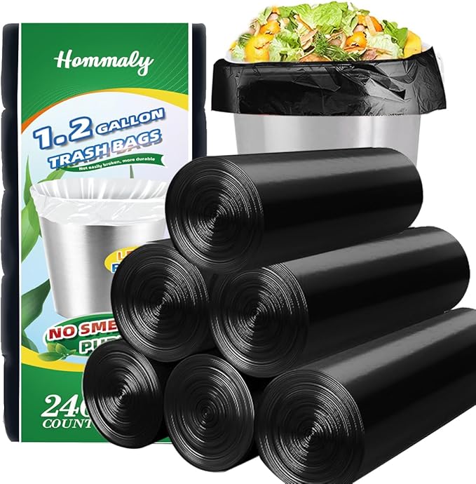 Hommaly 1.2 Gallon 240 pcs Small Black Trash Bags, Strong Garbage Bags
