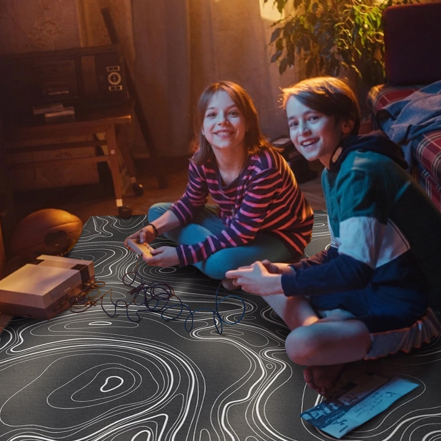 Gaming Chair Mat for Carpet Hardwood Tile Floor,36"x48" Gaming Rug for Gaming Room, Under Desk Non Slip Gamer Rug,Low-Pile Game Room Rug,Rubber Backing Large Gaming Chair Floor Mat,Topographic Contour