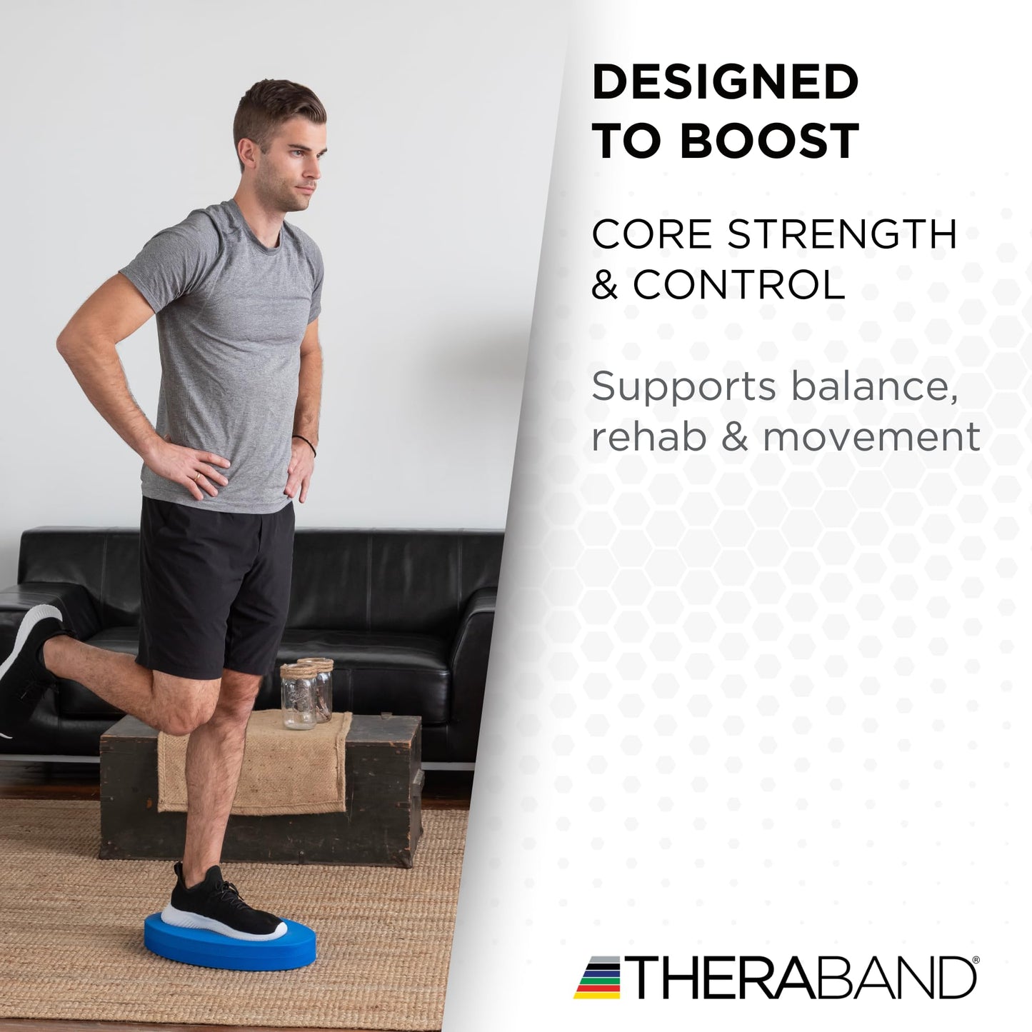 THERABAND Stability Trainer Pad, Intermediate Level, Soft, Blue Foam Balance Pad for Physical Therapy, Exercise Pad for Core Strength, Lightweight Non-Slip Balance Trainer, Portable Foam Pad for Home or Clinic Use