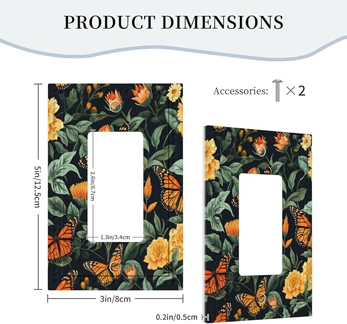 Butterflies Flower Garden Single Decora Outlet Wall Plate 1 Gang Rocker Decorative Switchplate Faceplate GFCI Light Switch Covers for Home Living Decor