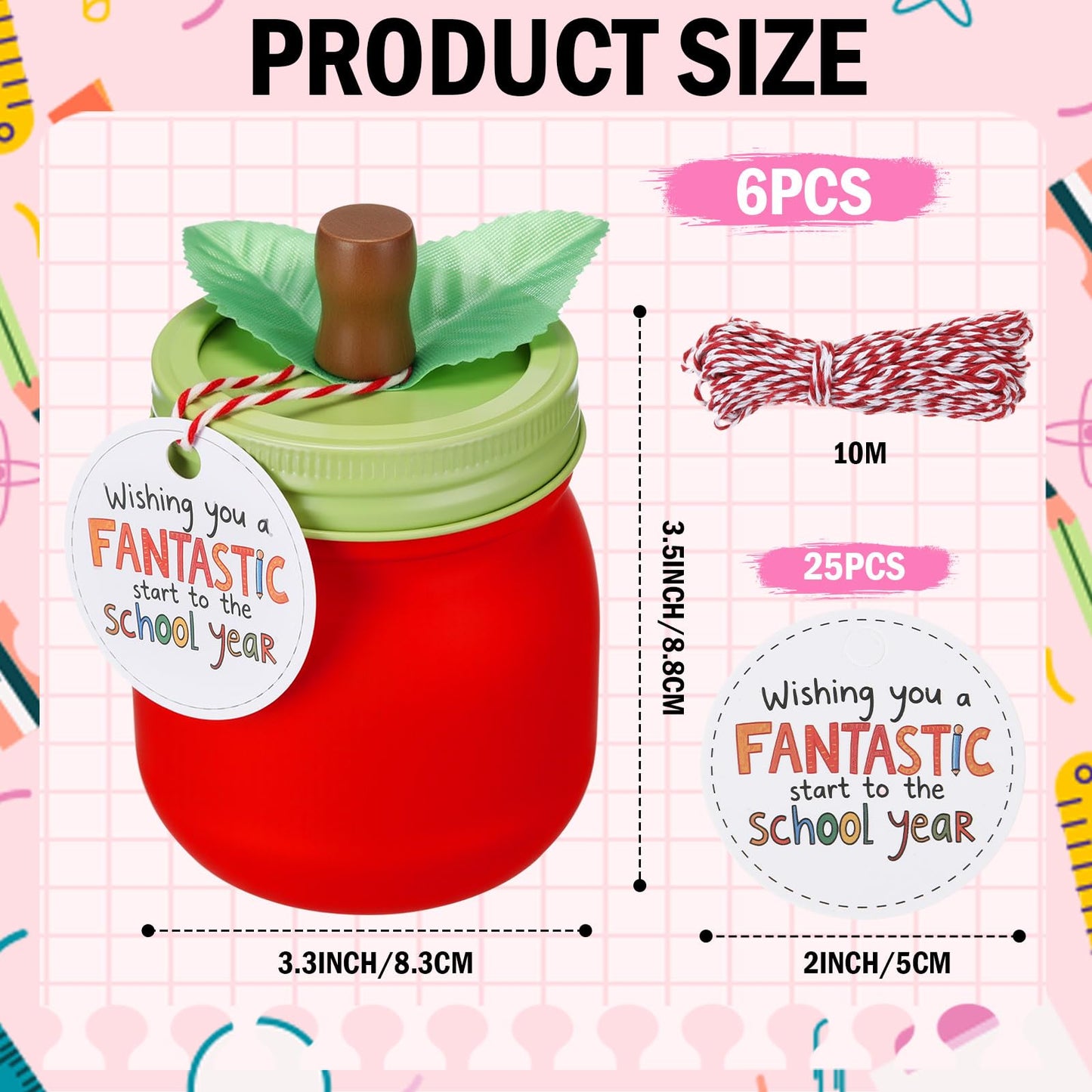 Mimorou 6 Pcs 8 oz Christmas Apple Gifts for Teacher Apple Containers Gift Candy Boxes Mason Glass Jar with Lid for Teacher School Classroom Table Wedding Party Decoration