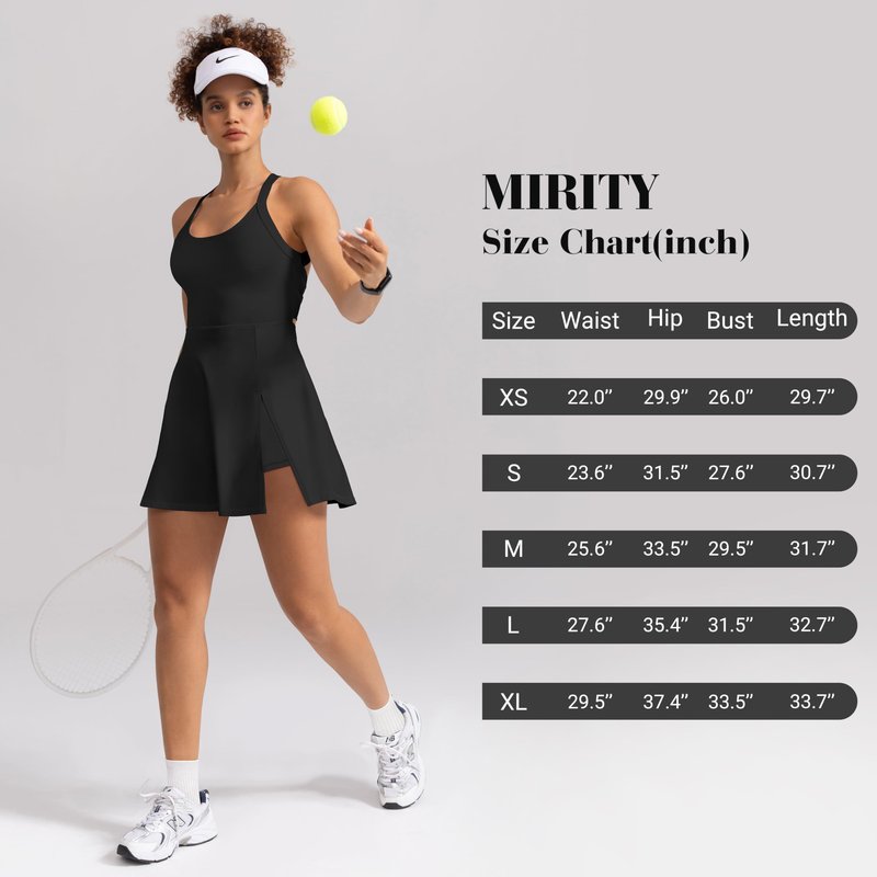 MIRITY Womens Activewear Tennis Dress - Built in Shorts with Pockets and Bra Golf Athletic Workout Dresses Black Medium