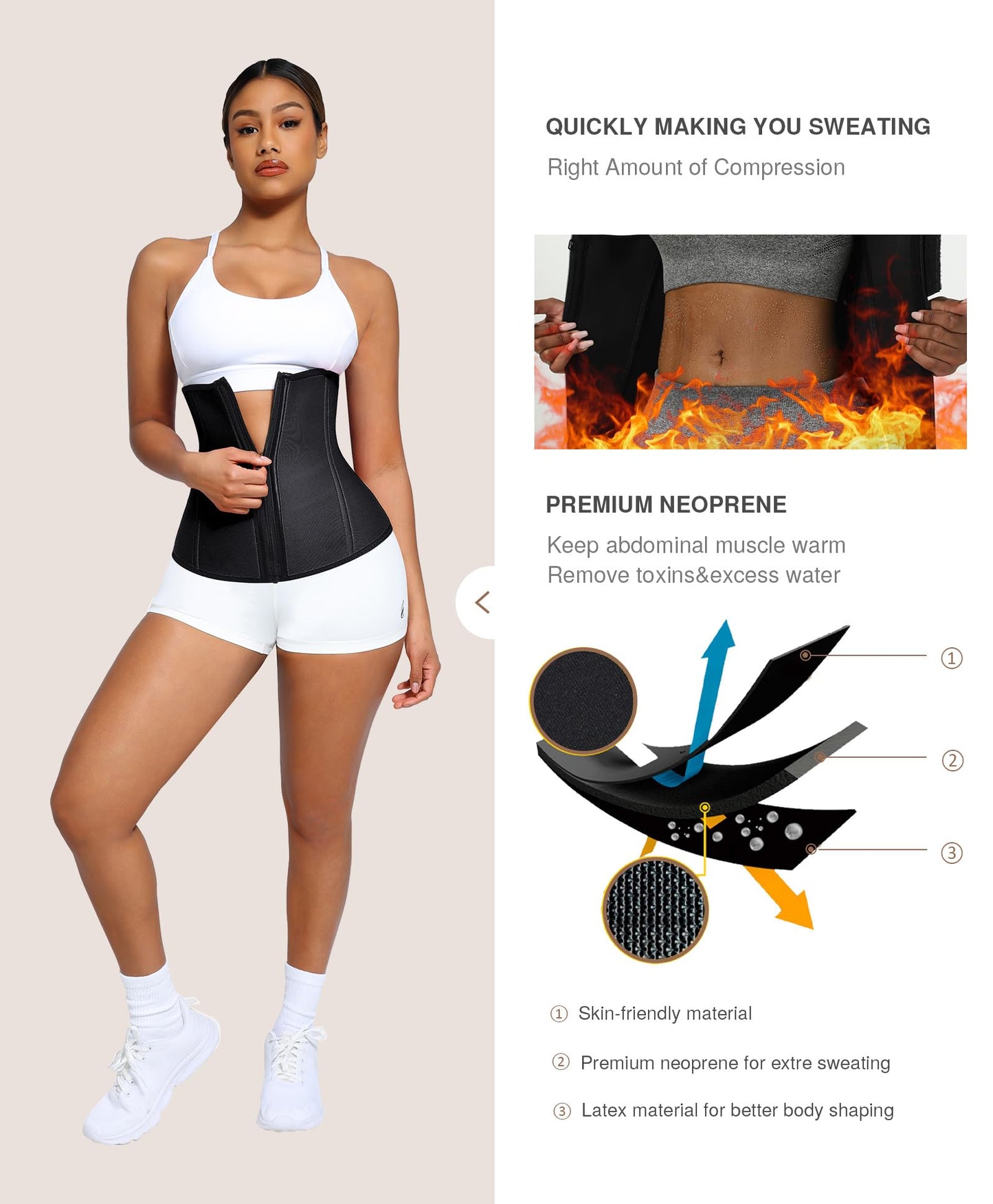 Lover-Beauty Waist Trainer for Women Long Torso Sauna Workout Waist Trainer Double Belts Neoprene Corset Waist Cincher Trimmer with Zipper