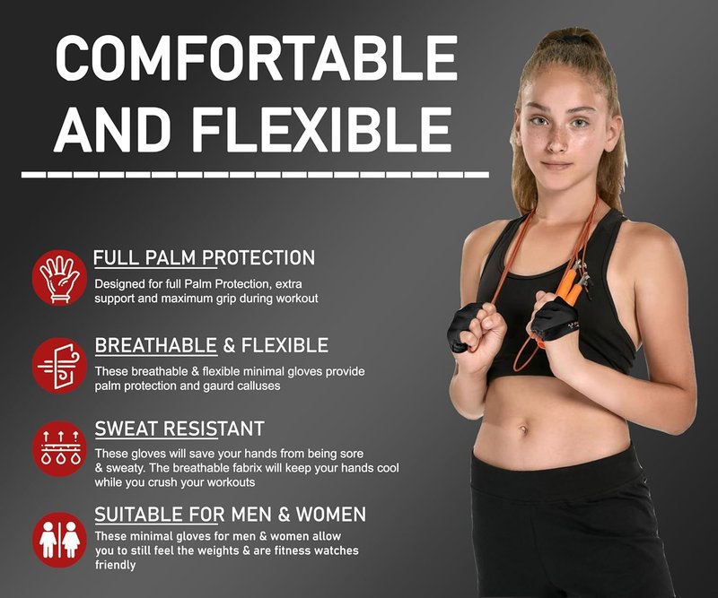 Fitness Force Workout Gloves - Non-Slip Fingerless Weight Lifting Gloves for Men & Women | Full Palm Protection