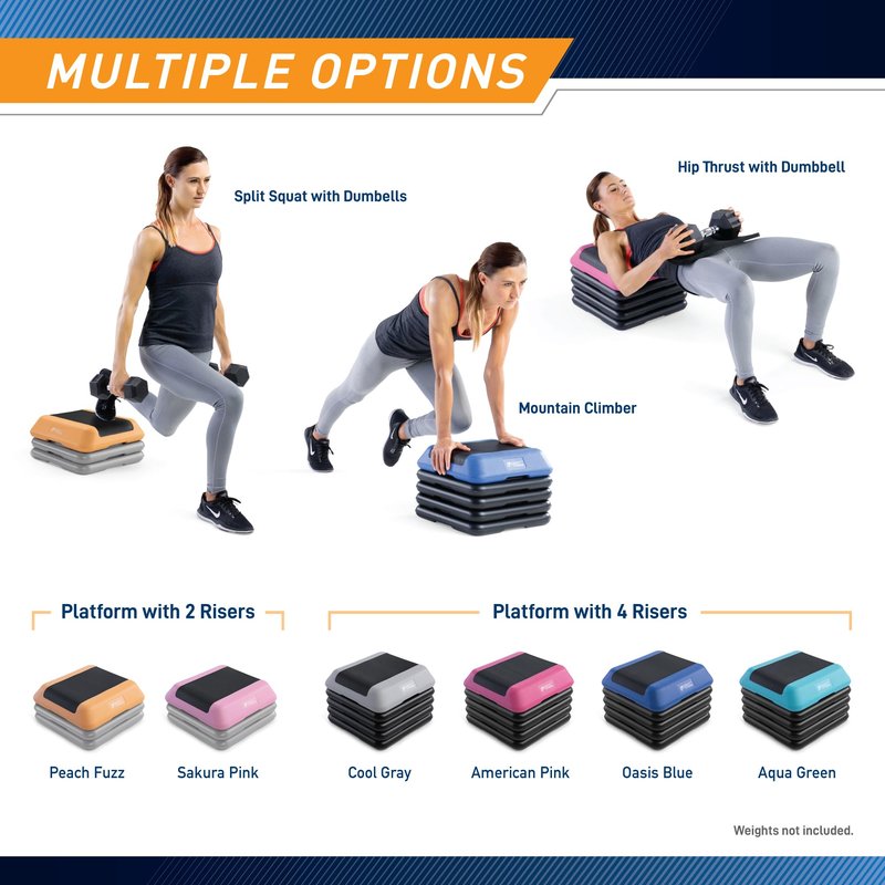 Circuit Fitness by Marcy 16 x 16 inches Adjustable Height Aerobic Step Platform with 4 Risers, Non-Slip Rubber Surface, Home Exercise Fitness Training, Aqua Green, STEP-GREEN01-4R