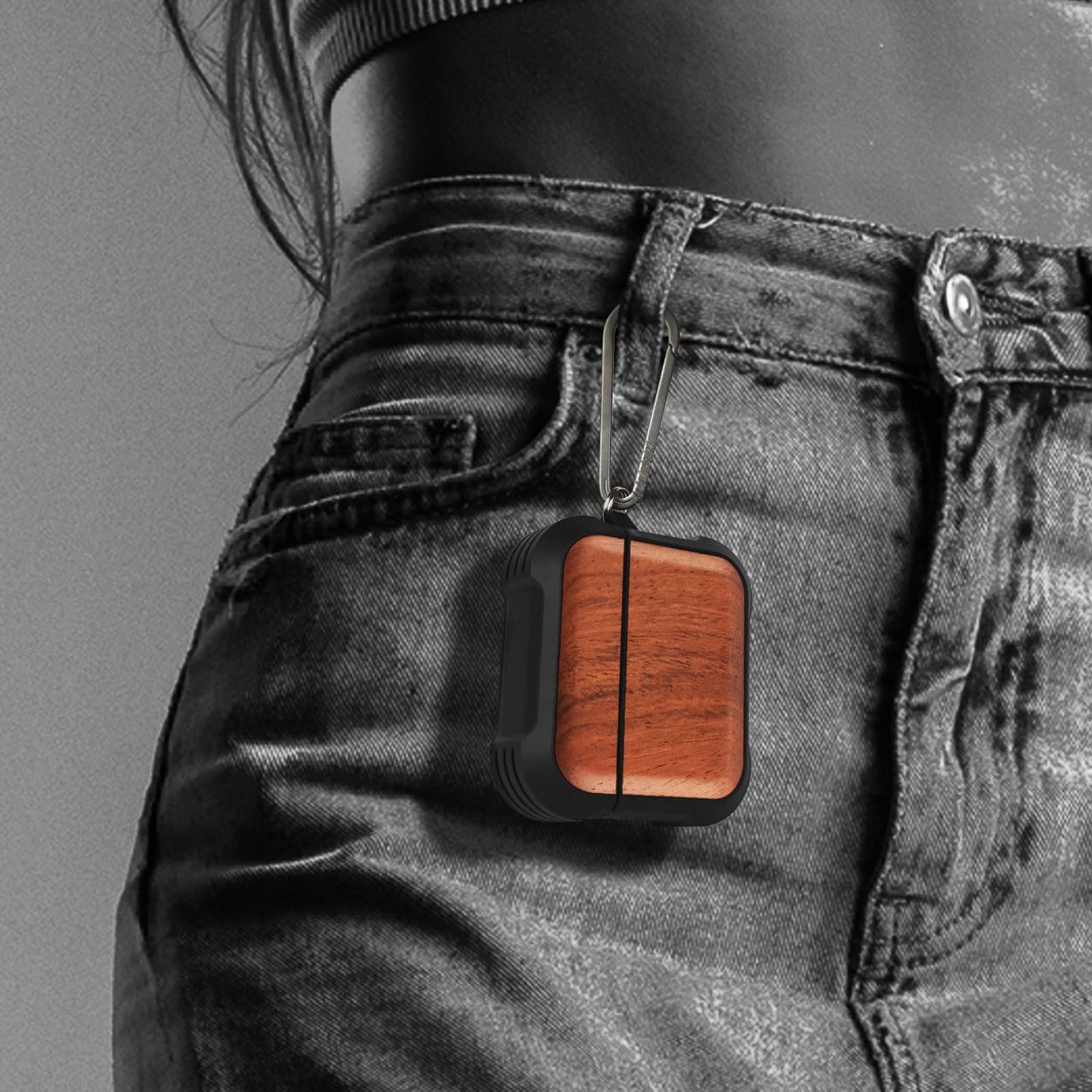 Carveit Wooden Case for AirPods 4 Case (2024) (USB-C) 4th Generation, Wood Artisan Engraved & TPU Shockproof Cover, Titanium Quick Released Clasp (Natural Grain) Rosy