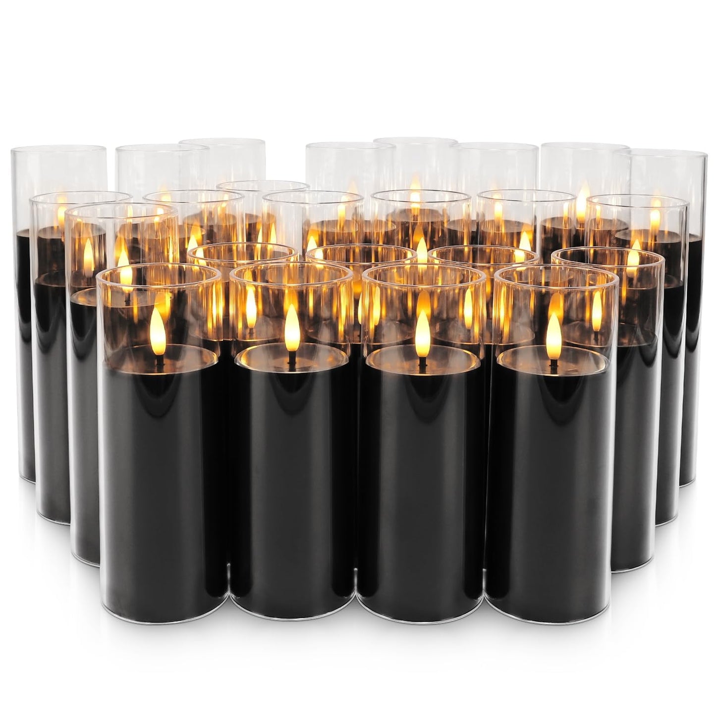 Grcdoyvl 24-Pack Black Flameless LED Candles for Daily Home & Christmas Decor - Realistic Flickering Black Acrylic Pillars with Remote Timer, Perfect for Dining Table, Bedroom, Winter Mantel, Weddings