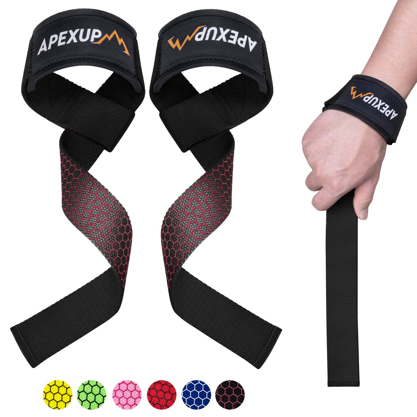 APEXUP Weight Lifting Straps for Weightlifting, Lifting Wrist Straps Gym, Deadlift Strap, Anti Slip Silicone Weightlifting Strap Men Women Powerlifting, Strength Training (Black, 1 Pair)