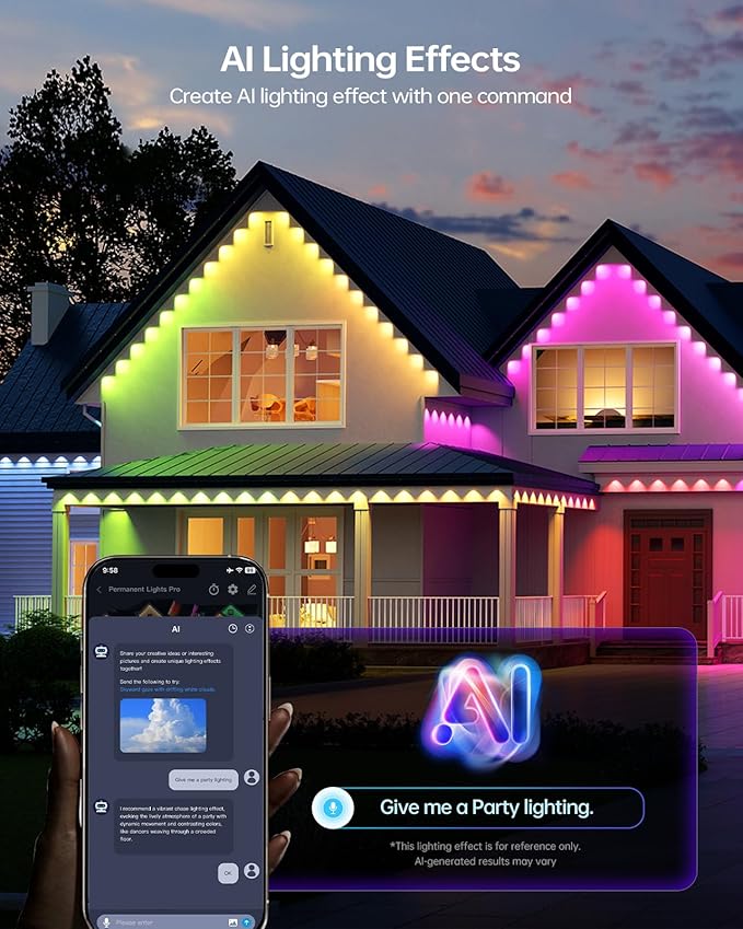 ASAHOM Permanent Outdoor Light Pro S108B, 100FT with 72 RGBCW 70lm LED, WLED Integration, AI Lighting, 30000 Lighting Effect Combination, IP67 Waterproof for Halloween Christmas and Daily Decor, Black