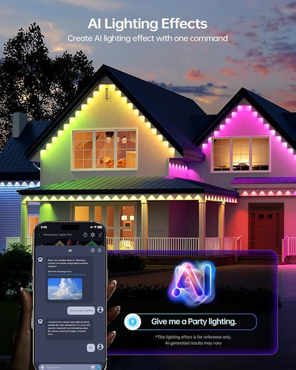 ASAHOM Permanent Outdoor Light Pro S108B, 100FT with 72 RGBCW 70lm LED, WLED Integration, AI Lighting, 30000 Lighting Effect Combination, IP67 Waterproof for Halloween Christmas and Daily Decor, Black