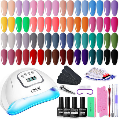 JODSONE Gel Nail Polish Kit with U V Light 32 Colors Gel Polish Nail + 4 Functional Adhesive Bottles Kit Soak Off Manicure Tools Gifts for Women