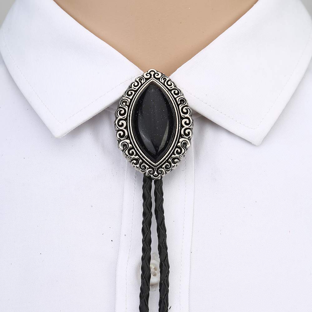 Bjesinmo Leather Bolo Tie with Black Olive Stone Pendant Western Neck Ties for Men Vintage Cowboy Necktie Turquoise American Style Fashion Accessories