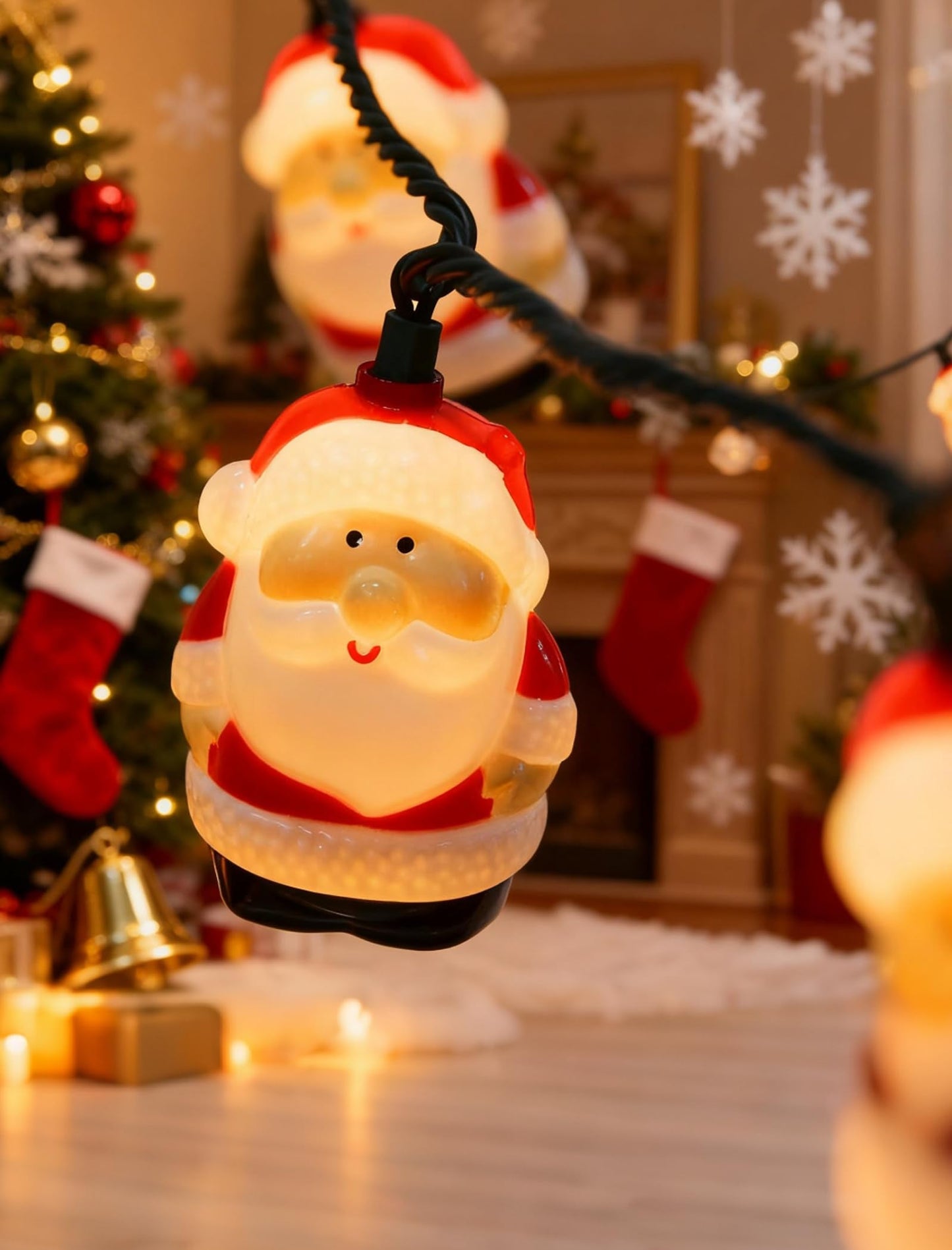 Xingzd 8.5Ft Christmas Santa Light, Christmas Decorations String Lights with 10 Santa Claus Bulbs, Plug in Hanging Fairy Lights for Indoor Party Kid's Room Xmas Tree Patio Bedroom Garden Decor