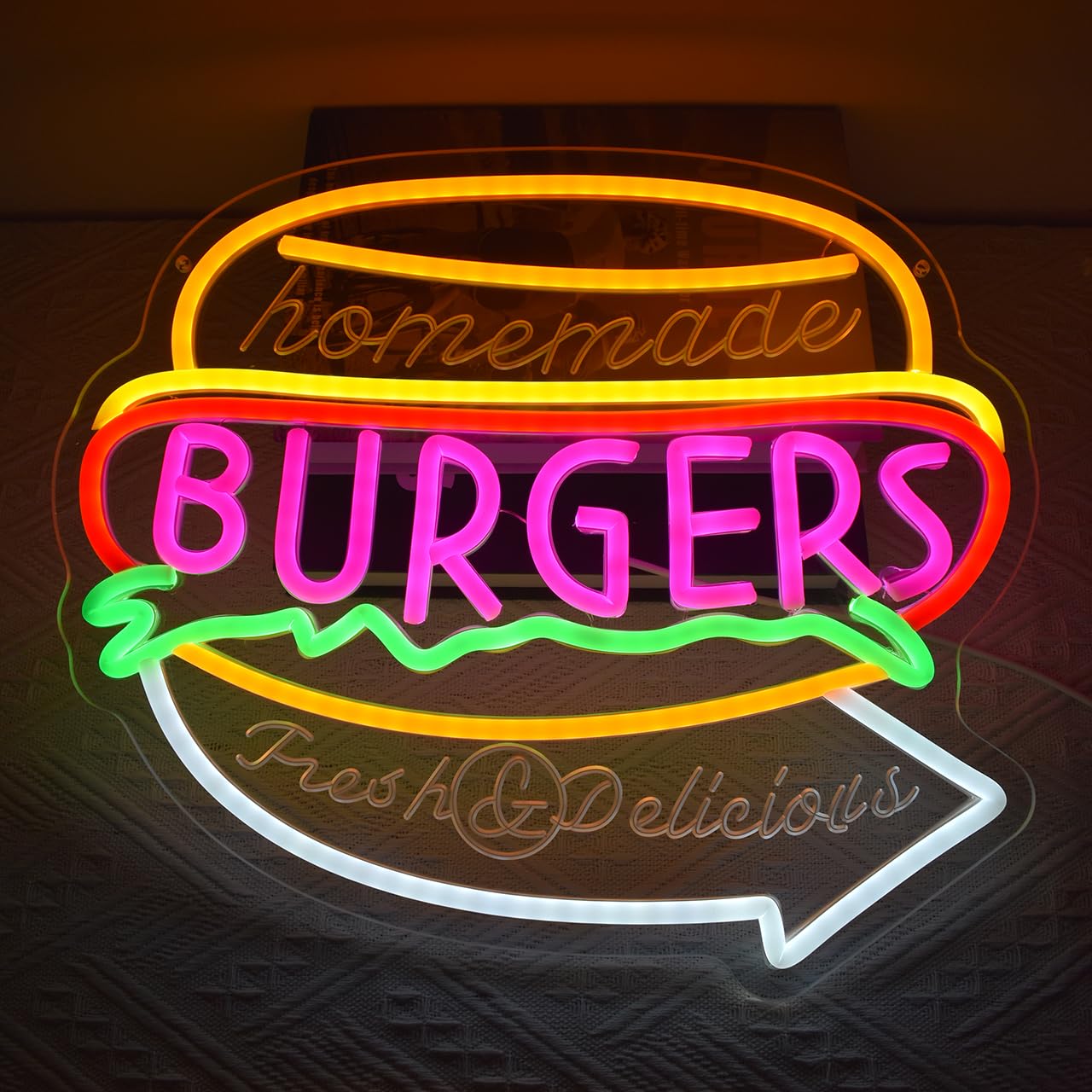 GYCLFNDDONG Burgers Neon Sign Business Hamburger Food Shop LED Neon Light for Wall Decor, USB Powered Burgers Art Signs for Kitchen Bar Restaurant Snack Food Shop Decoration