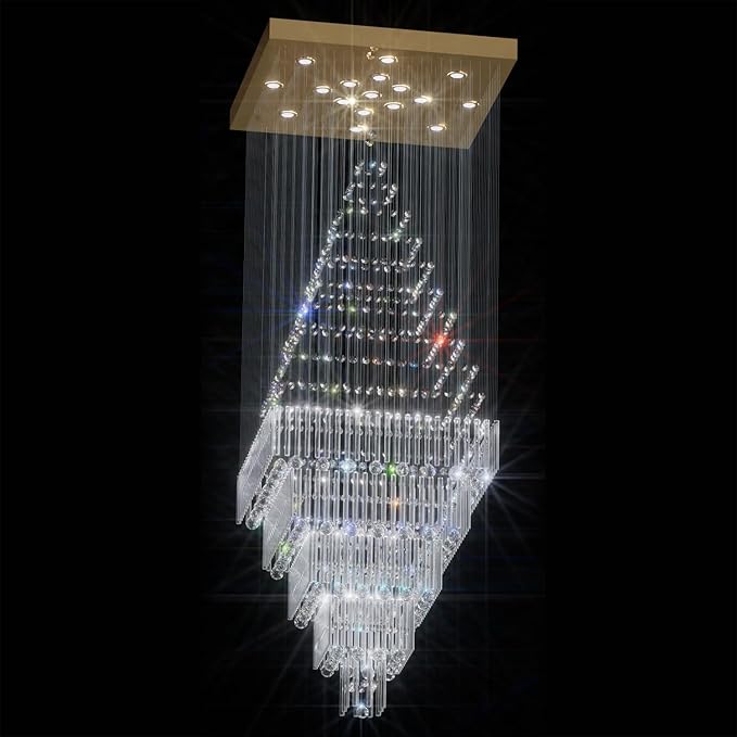 D40''X H100'' Extra Large Chandeliers for High Ceilings Crystal Raindrop Gold Chandeliers Large Villa Chandelier Entrance Foyer Square Ceiling Light LED Dimmable 2700K-6000K 16 led bulbs include