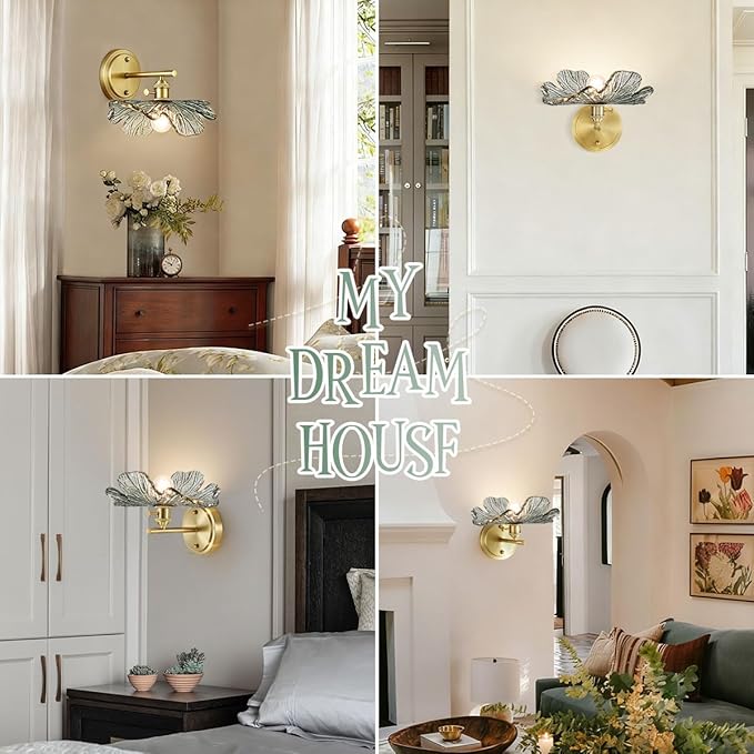 Modern Bathroom Vanity Light Vintage Wall Sconce Hand Blown 1-Light Wall lamp Indoor Wall Light with Dark Green Glass Shade Gold Vanity Light Over Mirror for Bedroom Hallway Living Room