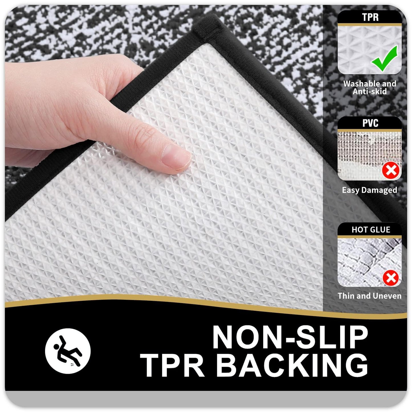 OLANLY Bathroom Rugs Sets 3 Piece, Soft Absorbent Microfiber Bath Mats and U-Shaped Contour Toilet Rug, Non-Slip, Home Decor Accessories, Bath Mat Set for Bathroom (30"x20"+24"x16"+24"x20", Black)