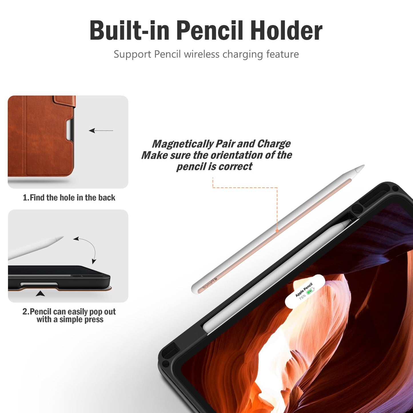 Antbox for iPad Air 13 Inch Case 2026 M4 /2025 M3 /2024 M2, Built-in Pencil Holder, Fully Supports Pencil Pro and Pencil (USB-C), Auto Sleep/Wake Function PU Leather iPad Air 13'' Cover (Brown)