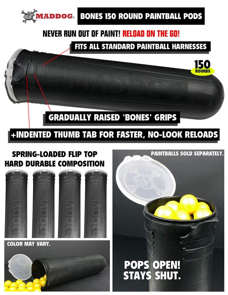 Maddog 4+1 Entry Level Paintball Harness Pod Pack Belt with HPA CO2 Tank Holder Pouch | Includes (4) Paintball Pods