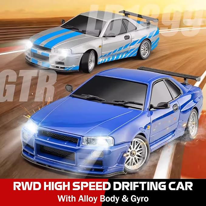 ARRIS LD1899 1/18 RC Drift Car GTR R34 2.4GHz RWD with Gyroscope on-Road Alloy Body Shell Racing Cars Radio Control Silver