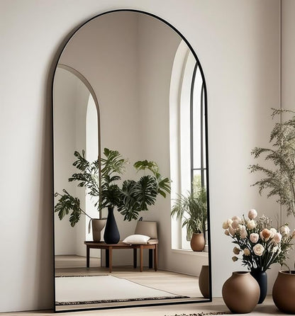 Arched Full Length Mirror, 71"x30" Free Standing Floor Mirror, Modern Full Body Mirrors with Stand, Wall Mirrors with Aluminum Alloy Frame for Bedroom,Living Room, Black
