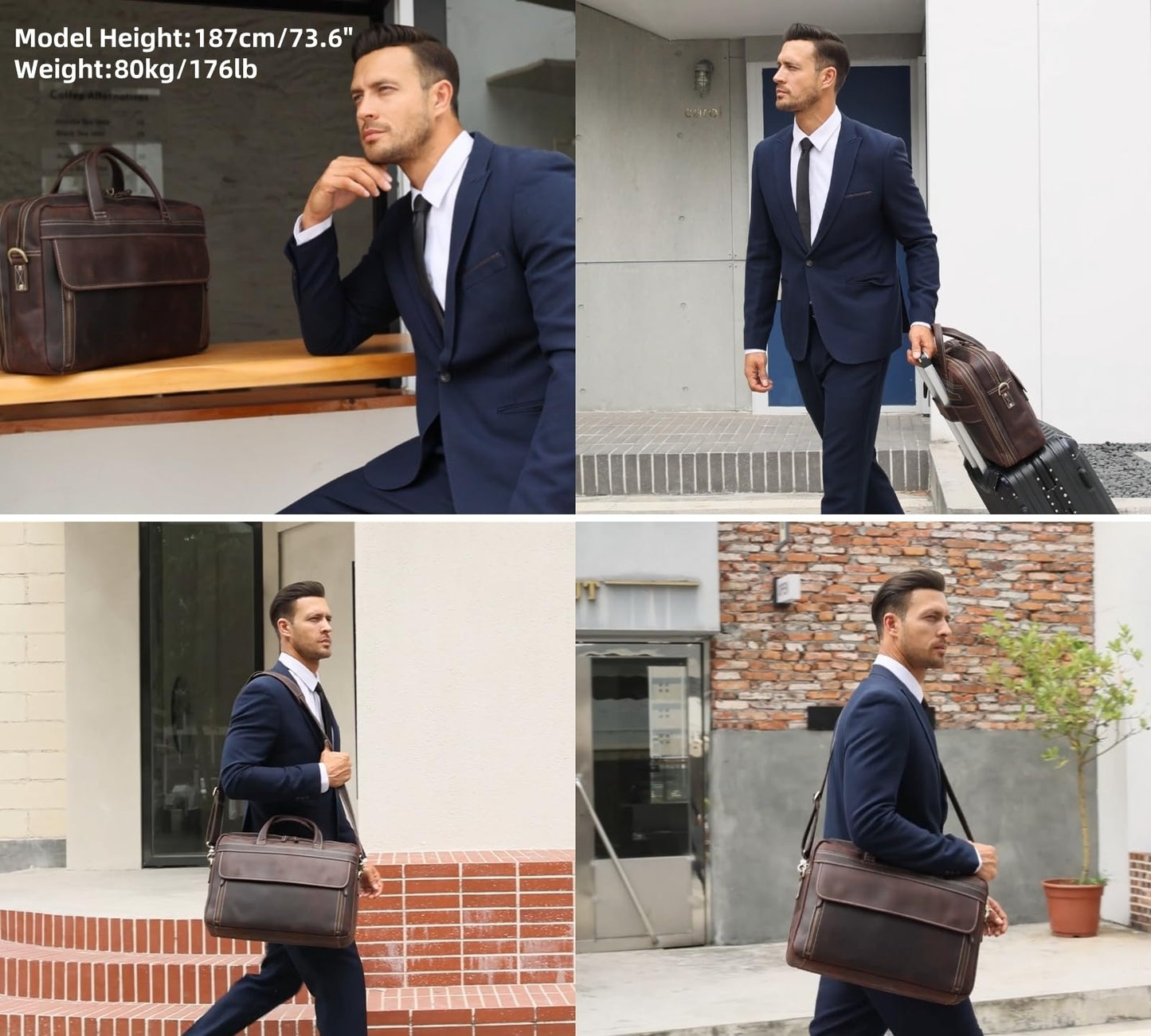 Masa Kawa Vintage Leather Briefcase for Men 17 Inch Laptop Computer Brief Case Business Travel Work Messenger Cross Body Shoulder Bags, Brown