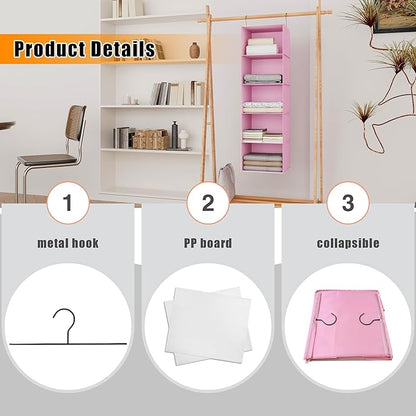 Hanging Closet Organizer, Easy Mount Foldable 5-Shelf Hanging Closet Wardrobe