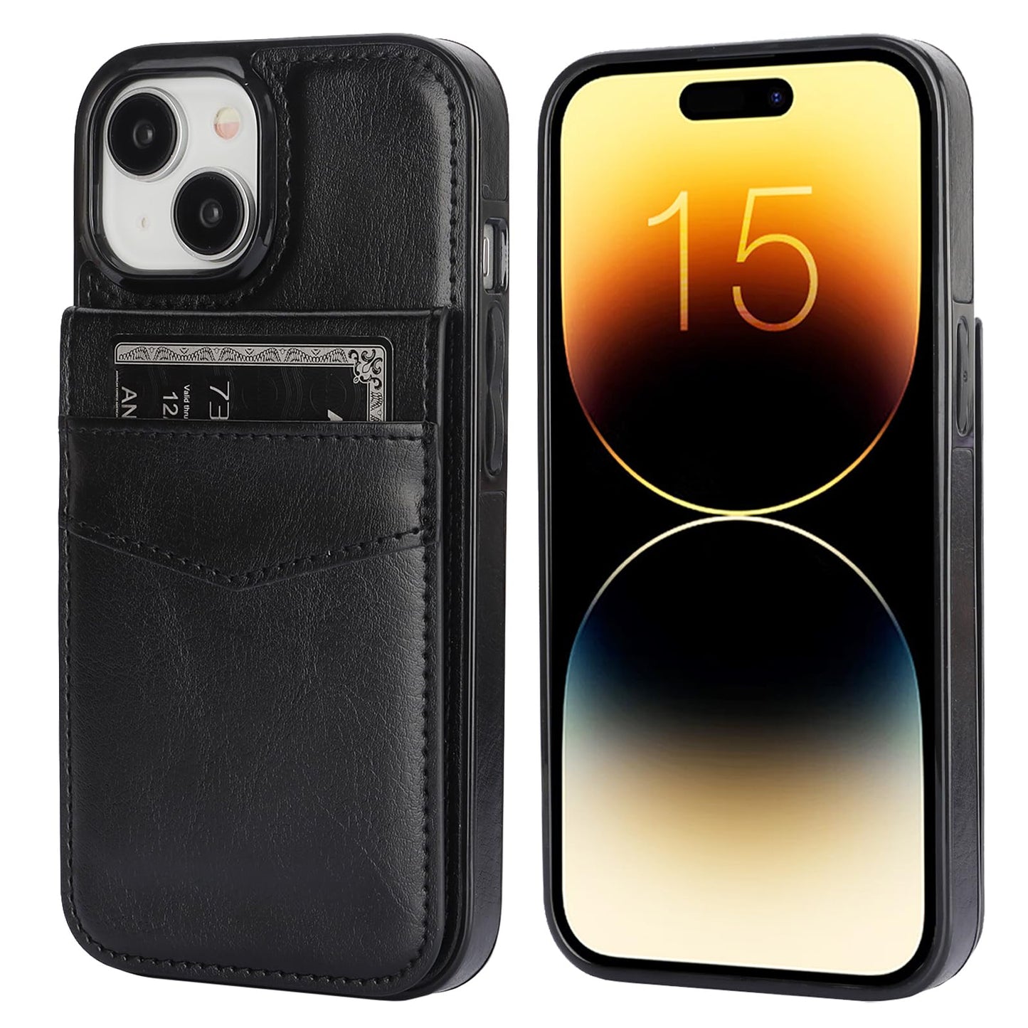 KIHUWEY Compatible with iPhone 15 Case Wallet with Credit Card Holder, Flip Premium Leather Magnetic Clasp Kickstand Heavy Duty Protective Cover for iPhone 15 6.1 Inch (Black)
