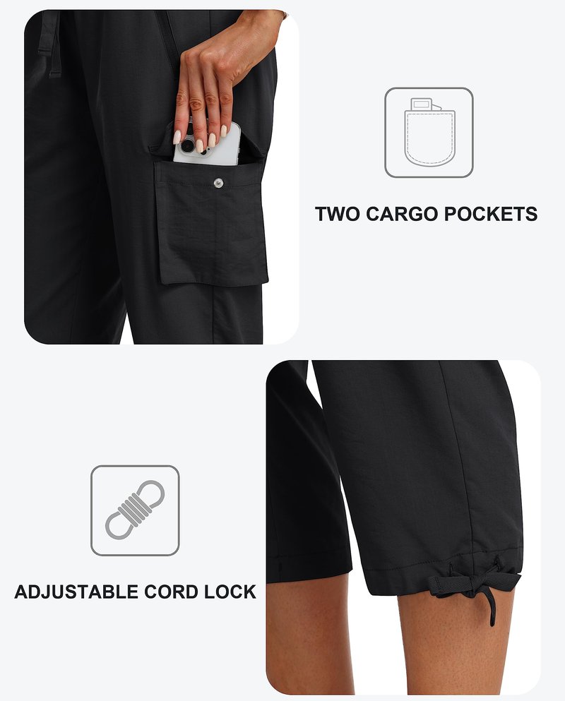 MoFiz Women's Cargo Capris Pants Loose Fit Casual Hiking Pants Lightweight Quick Dry Travel Summer Pants for Women Black XL