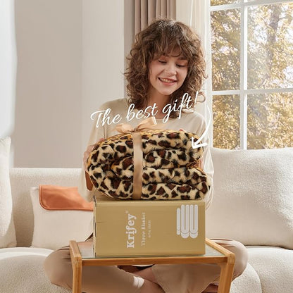 Krifey Leopard Print Blanket, Faux Fur Throws for Bed, Soft Cozy Fuzzy Fluffy Thick Warm Plush Cheetah Print Blanket, Christmas Birthday Gifts for Mom Dad Women Men, Room Decor, 60x80in