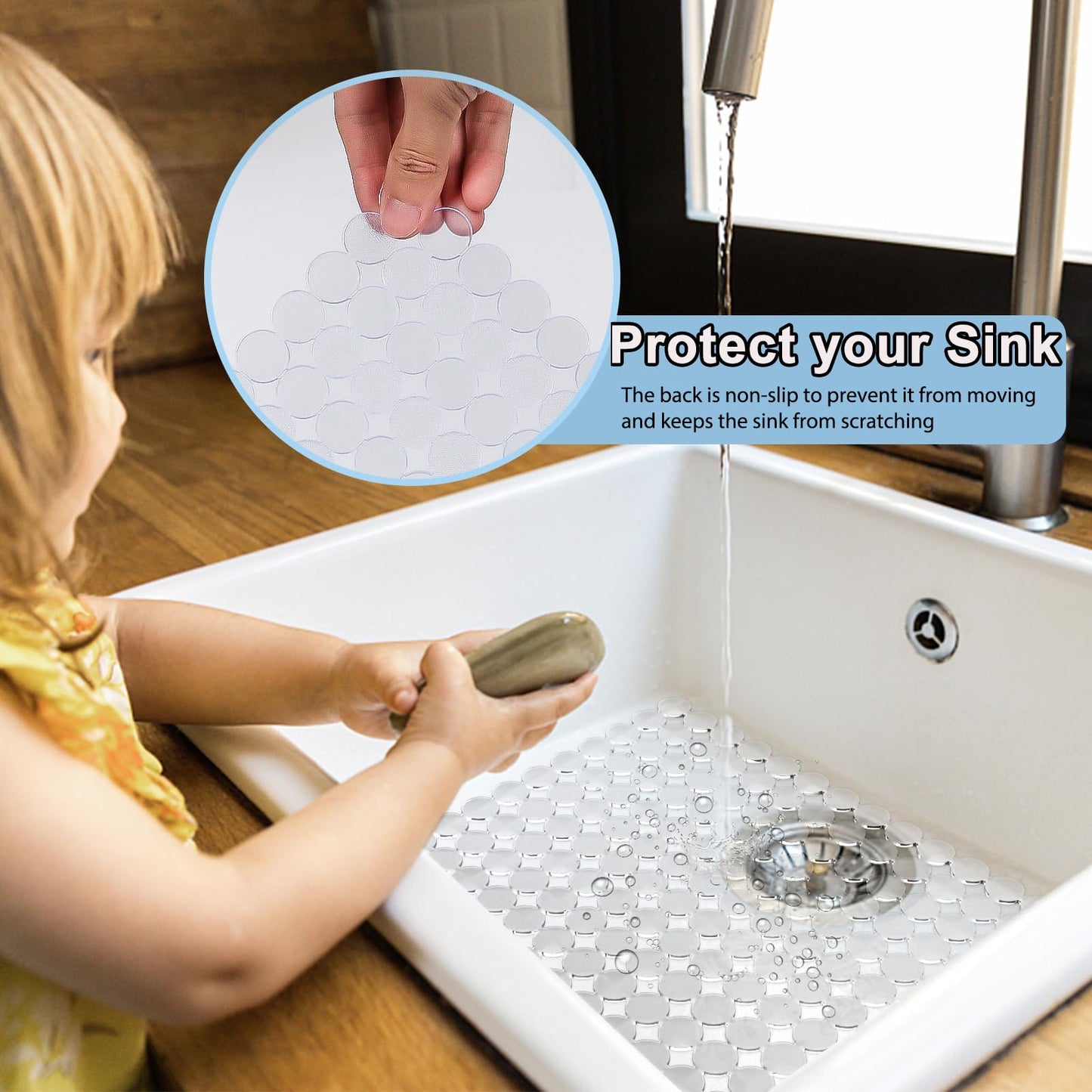 Kitchen Sink Mat for Stainless Steel/Ceramic Sinks,2 Pack Sink Protectors for Kitchen Sink with Scissors, Fast Draining,Easy to Clean,DIY Cut,15.7 X 11.8 Inch(Transparent)