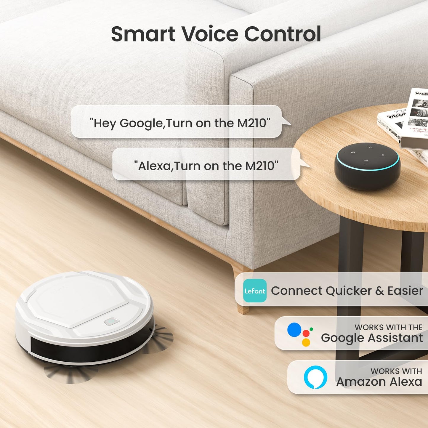 Lefant M210P Robot Vacuum Cleaner, Super Thin, Powerful Suction, Quiet, Self-Charging, Ideal for Pet Owners, Cleans Hard Floors to Medium-Pile Carpets, 120 Mins Runtime, APP/WiFi/Alexa Control, Gray