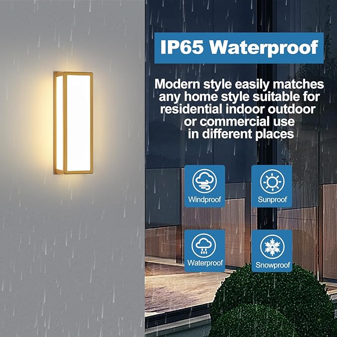 Motion Sensor Outdoor Wall Sconce LED 30W Aluminum - Gold Modern Exterior Light Fixture, 3000K Warm,IP65 Waterproof Rectangular Porch Lighting,for Patio,Garage,Front Door