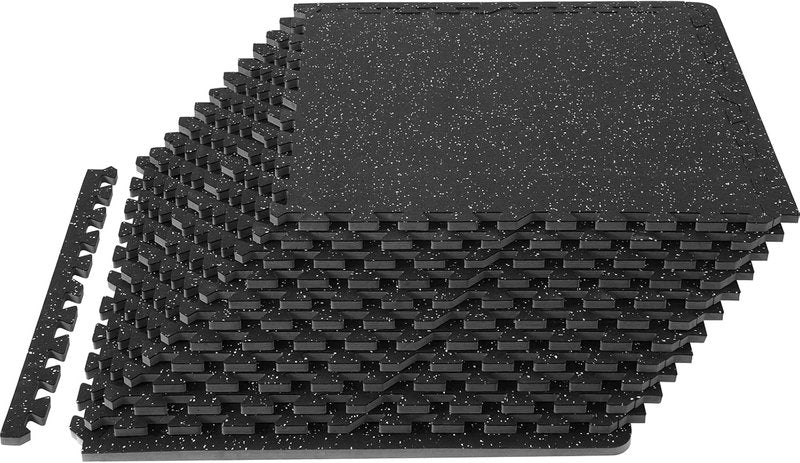 VEVOR Gym Flooring Tiles - Interlocking Rubber Mats with High-Density EVA Foam | 25 x 25In, Black & Gray, 48 sq.ft
