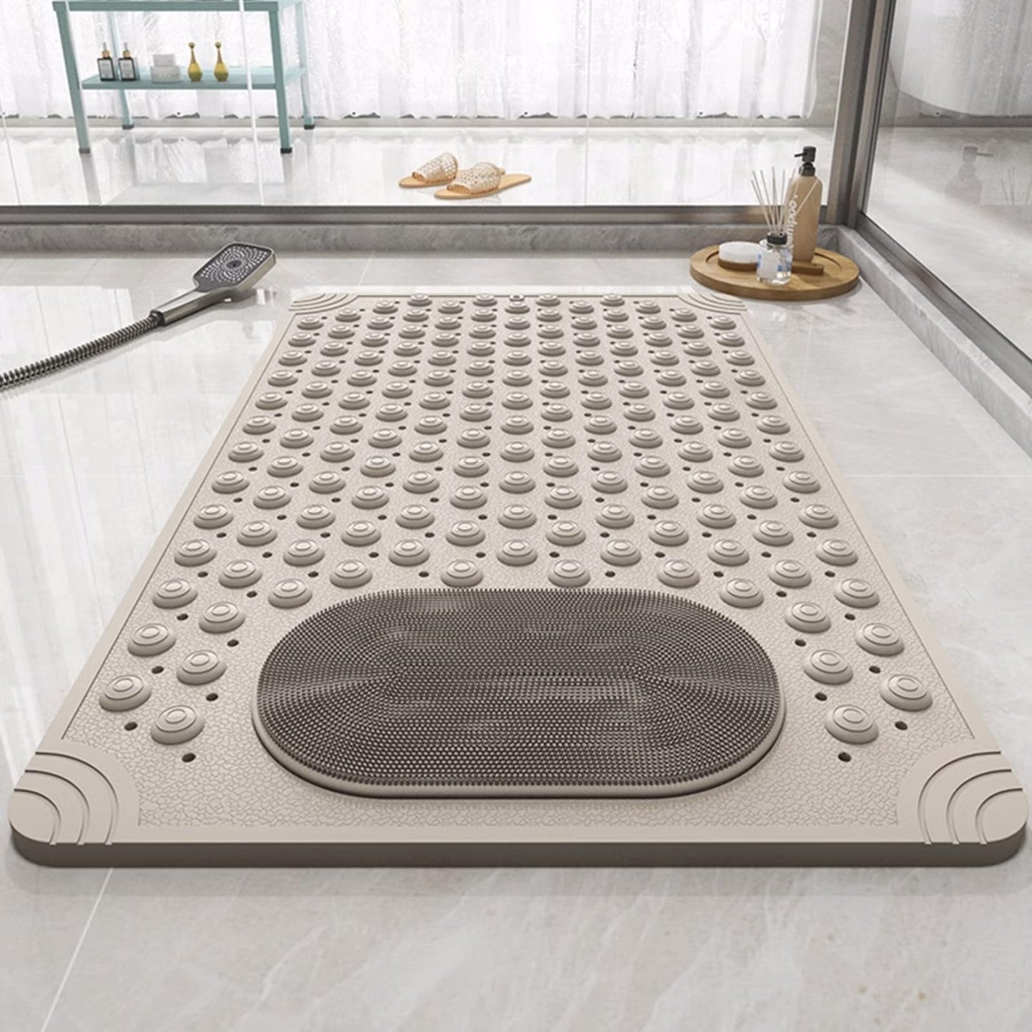 27.6 x 14.2 Inch Non-Slip Bathtub Mat, Machine Washable Bathroom Mat with Suction Cups and Drain Holes, Ideal for Bathtub or Bathroom Floor (Green)