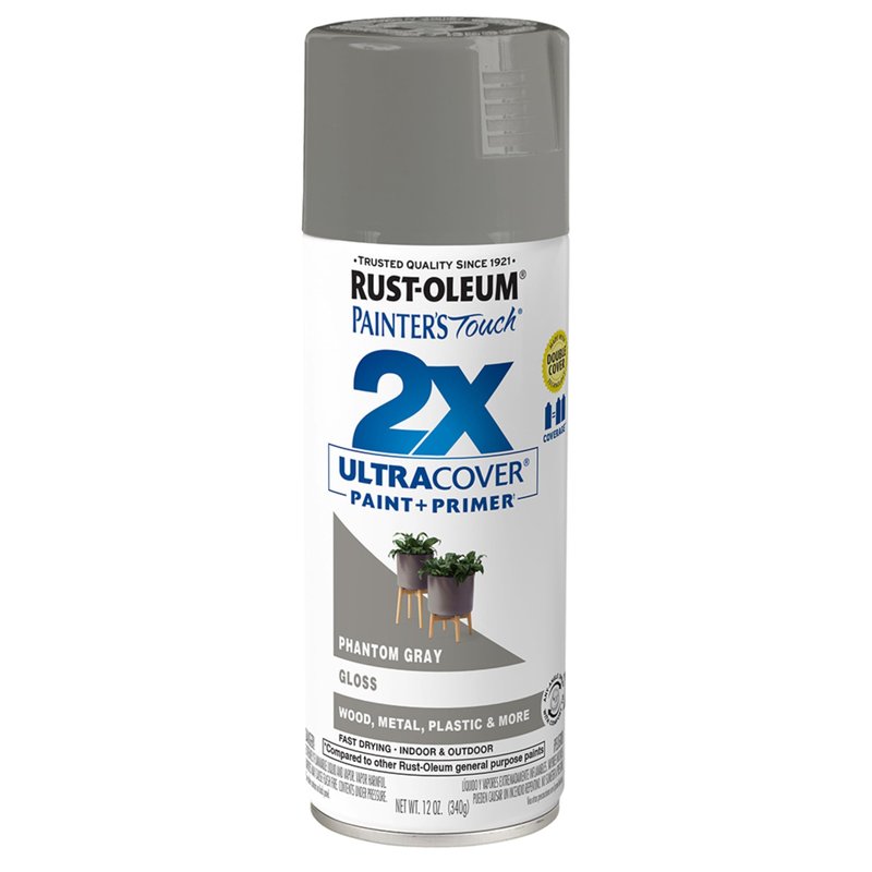 Rust-Oleum 372273- Painter's Touch 2X Ultra Cover Spray Paint, 12 oz, Phantom Gray