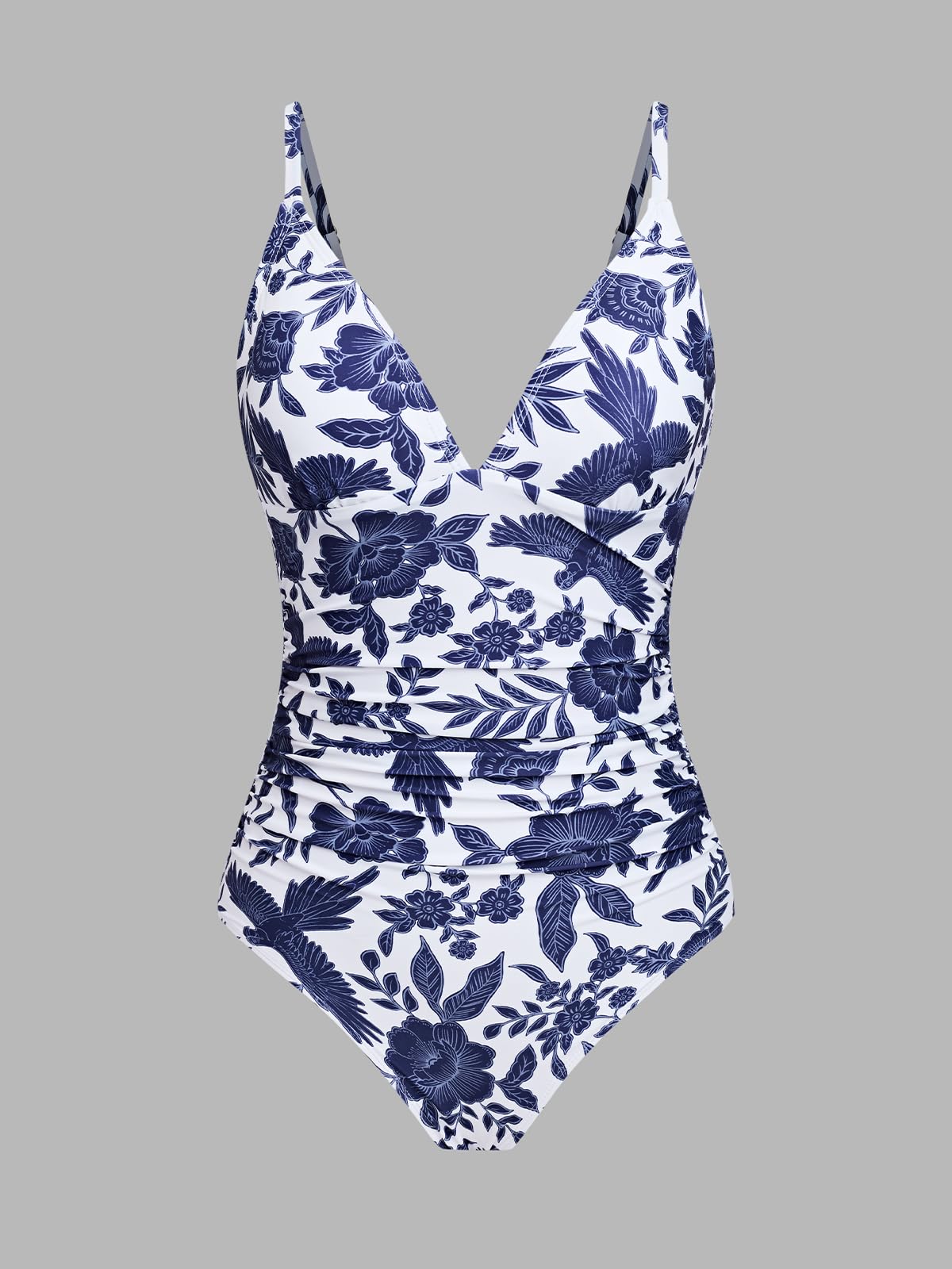 CUPSHE Women's One Piece Swimsuit Tummy Control V Neck Ruched Adjustable Straps, L