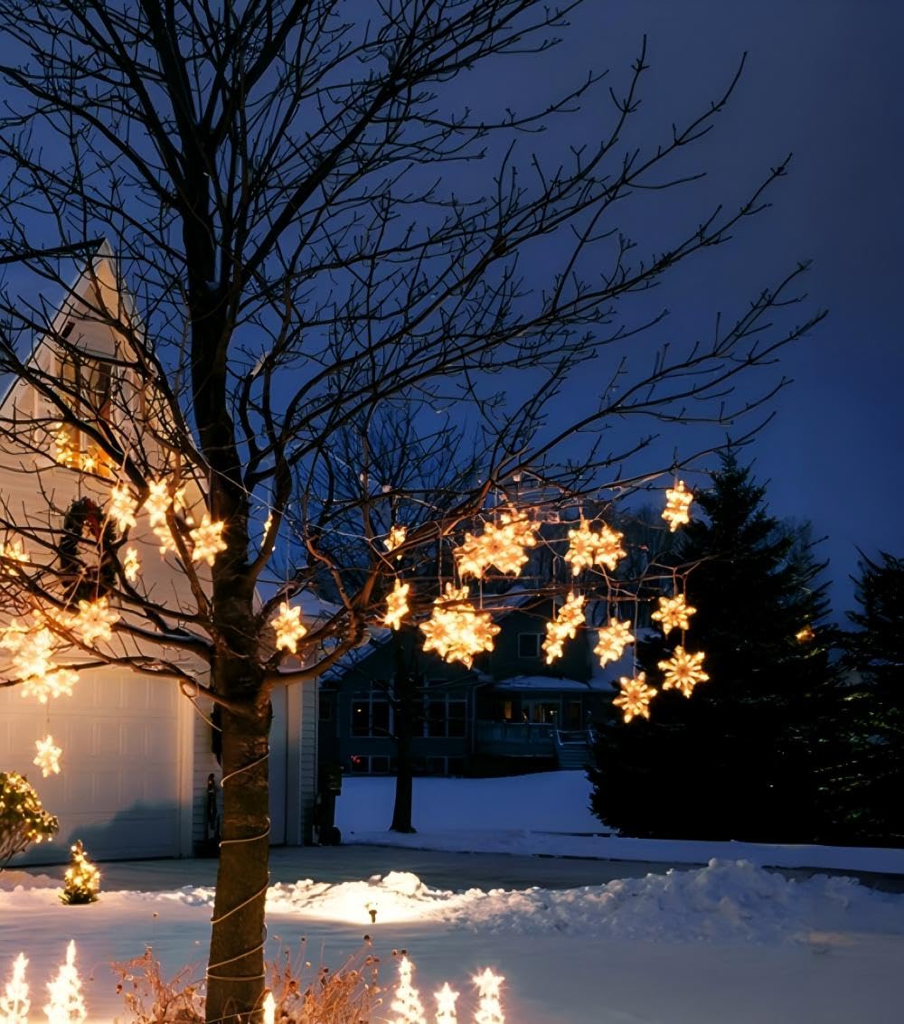 Quntis 34" Christmas Snowflakes Window Lights Battery Operated, 3 Pack 36 LEDs Snowflake String Lights with Timer Memory, 8 Twinkle Modes Xmas House Indoor Winter Hanging Decoration, Warm White