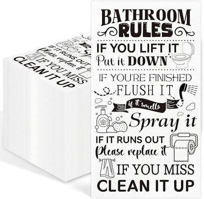 100 Pcs Bathroom Rules Paper Napkins Disposable Hand Towels