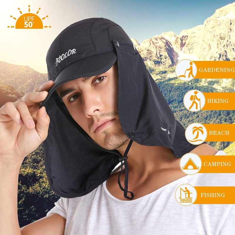 icolor Sun Hat - UPF 50+ Foldable Sun Protection Hat for Men & Women | Neck Flap & Ponytail Design
