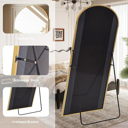 Full Length Mirror, Oversized 78"x38" Arched-Top Floor Mirror, Free Standing Mirrors, Modern Full Body Mirrors with Aluminum Alloy Frame for Bedroom,Living Room, Gold