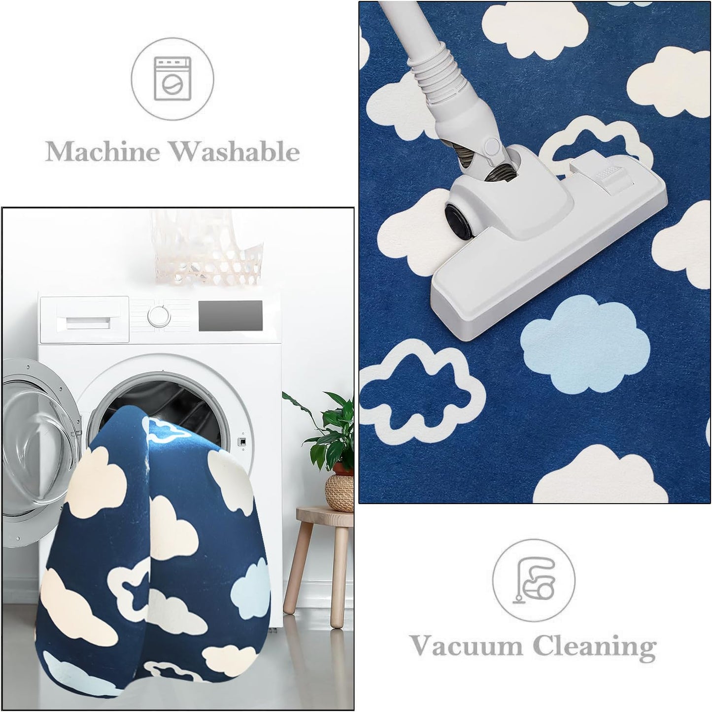 Poowe Lovely Clouds Kids Rug 4'x6',Washable Non-Slip Living Room Carpet Vivid Clouds Accent Rug Soft Low Pile Throw Mat Indoor Low Pile for Bedroom Playroom Décor
