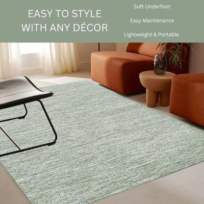CottonCove Hand Woven Area Rug 4x6 Feet - Rustic Farmhouse Bohemian Accent Rug for Living Room Bedroom Kitchen Entryway Floor Mats - Ideal for High Traffic Areas 100% Cotton Rag Rug Green