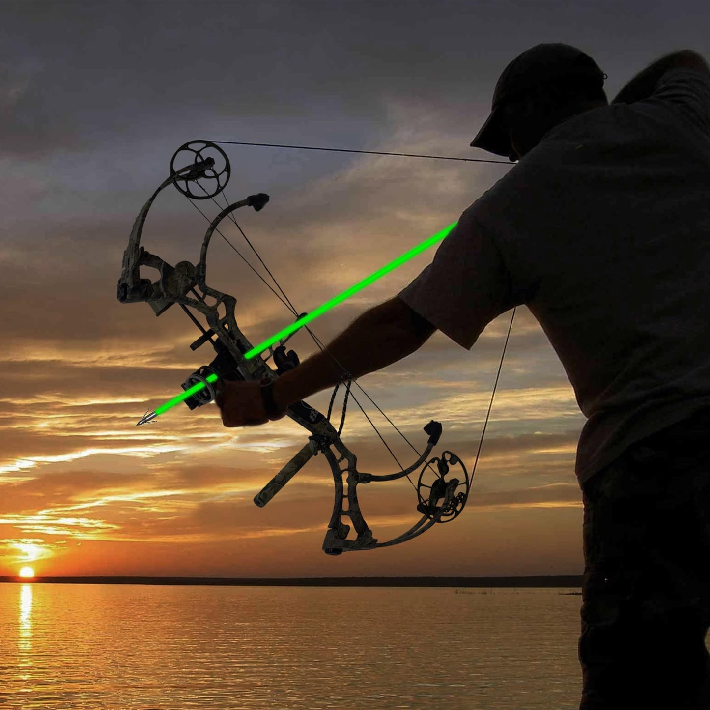 KEAUP 6 Pack 32 inch Bowfishing Arrows with Broadheads and Safty Slides Bow Fishing Arrow Luminous for Compound Bow Recurve Bow Fishing Hunting