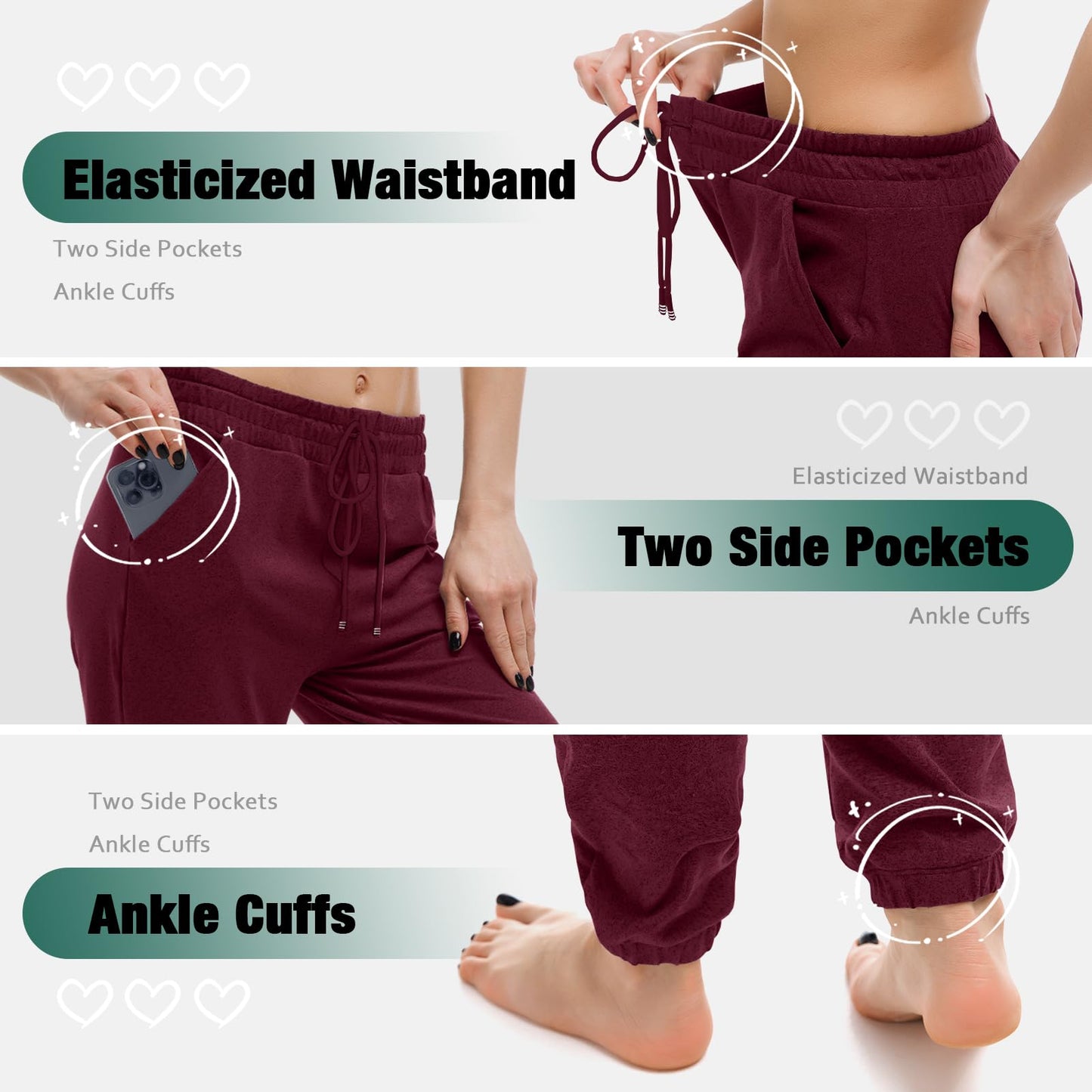 Walifrey Womens Joggers with Pockets, Drawstring Sweatpants Women for Lounging Jogging Gym and Workout Red,1 Pack Red S