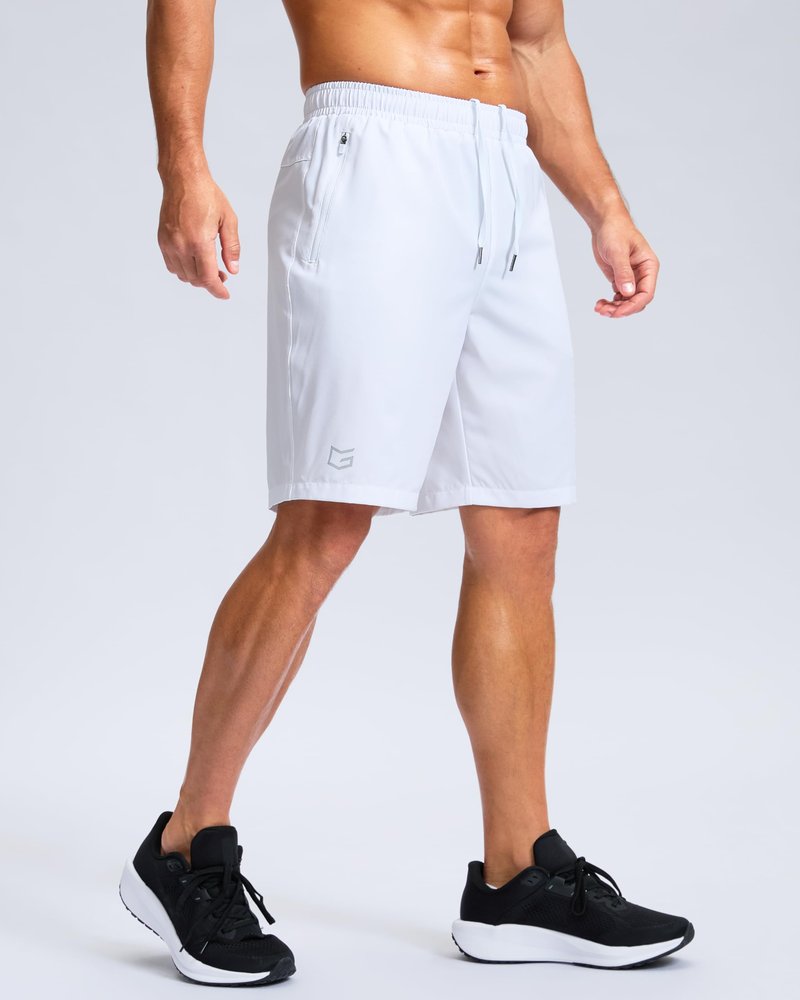 G Gradual Men's Athletic Running Shorts with Zipper Pockets Quick Dry 7"/ 5"/ 9" Workout Gym Shorts for Basketball Hiking(White,5XXL)