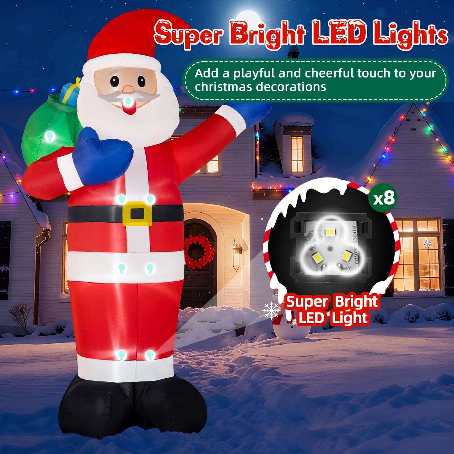B&D 12FT Giant Christmas Inflatables Santa Claus Outdoor Decorations Built-in LED Lights, Christmas Blow Up Santa Yard Decorations with Gift Bag Inflatable Xmas Decorations for Yard Garden Lawn