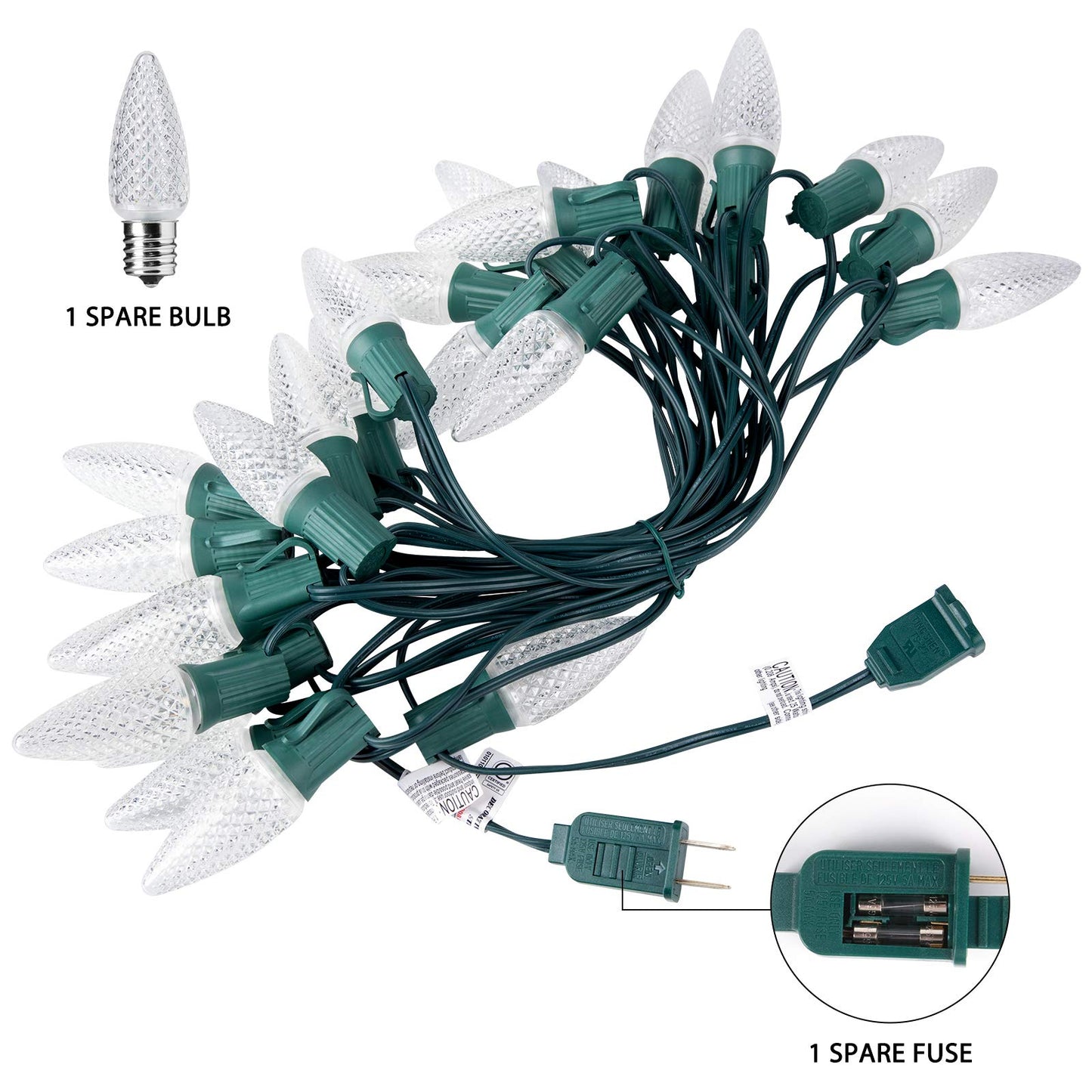 C9 Christmas String Lights Outdoor 50 Feet Led Christmas Lights, 50+2(Spare) Strawberry Bulbs Connectable UL Certified for Indoor Outdoor Roofline Patio Holiday Party Backyard Xmas Decor Pure White