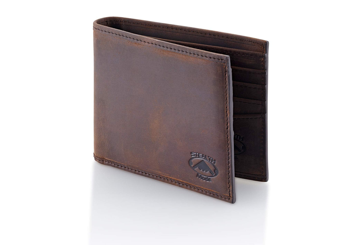 Stealth Mode Dark Brown Leather Bifold Wallet For Men - RFID Wallet With 8 Card Slots and Divided Billfold, One Size